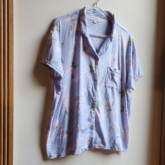Laura Ashley Purple Floral Button Down Pajama Shirt Size Large - Picture 3 of 14